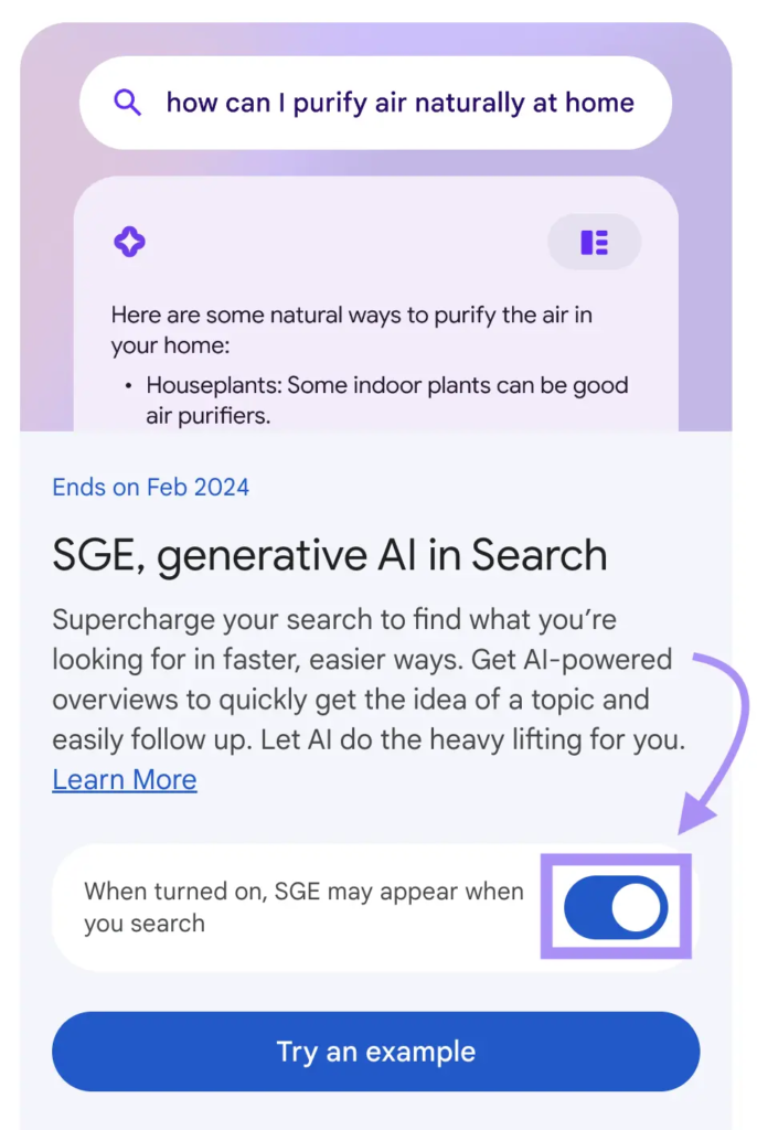 how to use google search generative experience
